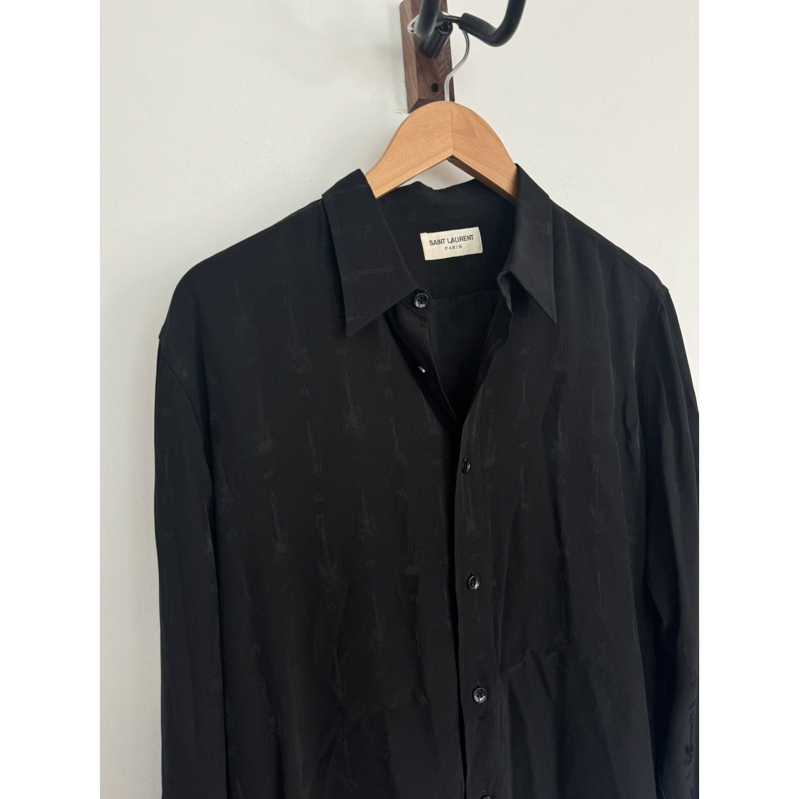 Saint Laurent Black Viscose Guitar Shirt Hedi FW15 42