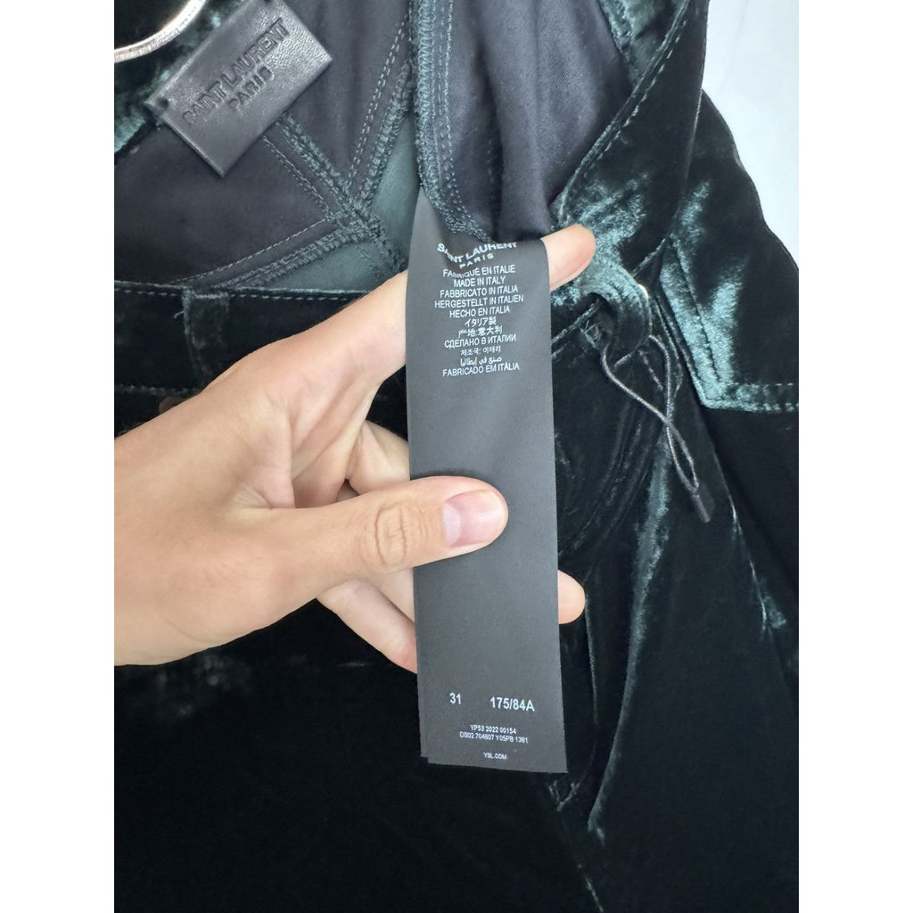Saint Laurent Green Velour Highwaisted pants 31