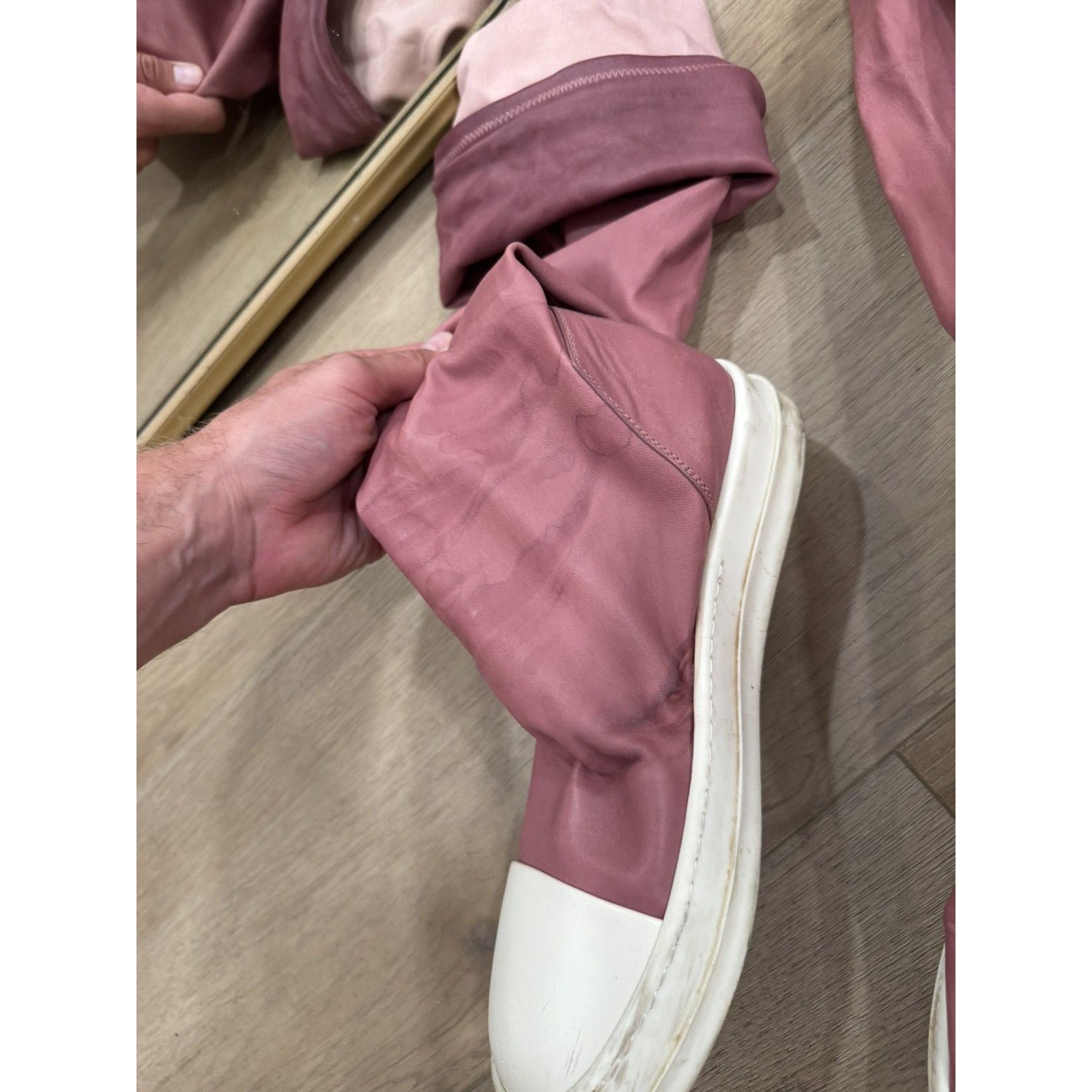 Pink Leather Knee High Sock Ramones 40