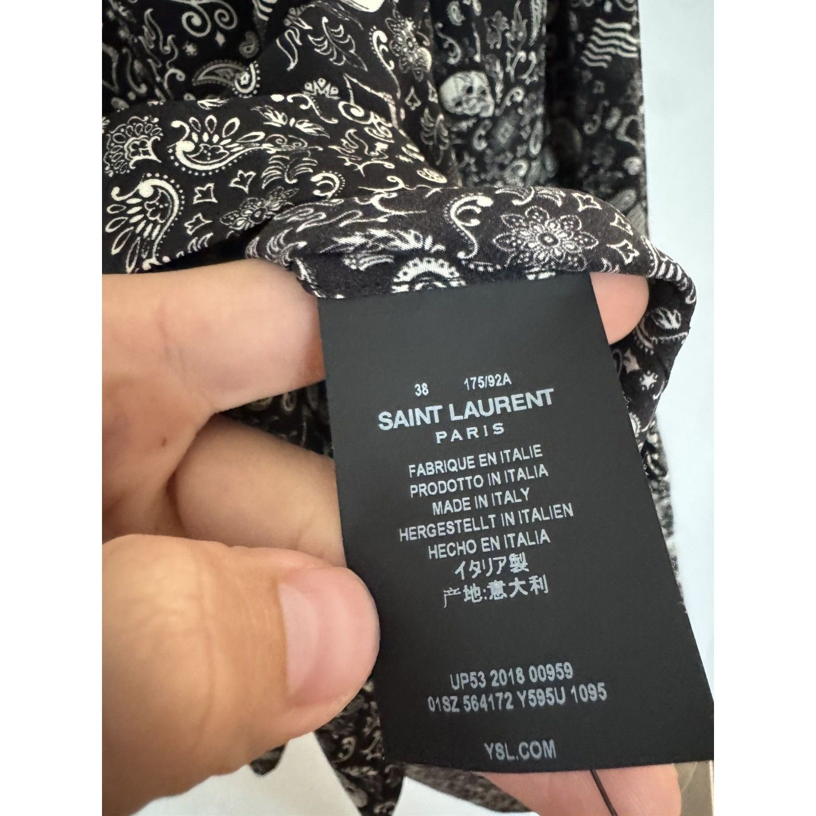 Saint Laurent Silk de crepe skulls shirt 38