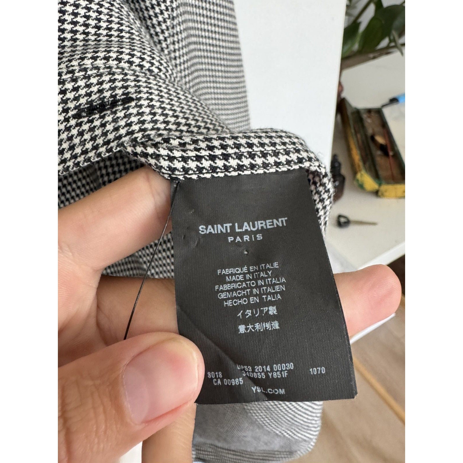 Saint Laurent Hedi Wool Houndstooth shirt 40