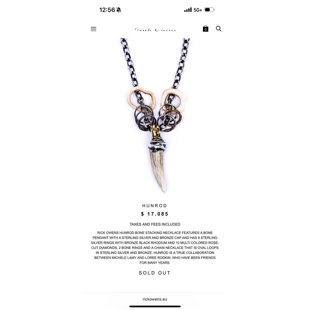 Rick Owens HUNROD Bone Stacking Necklace $17K MSRP