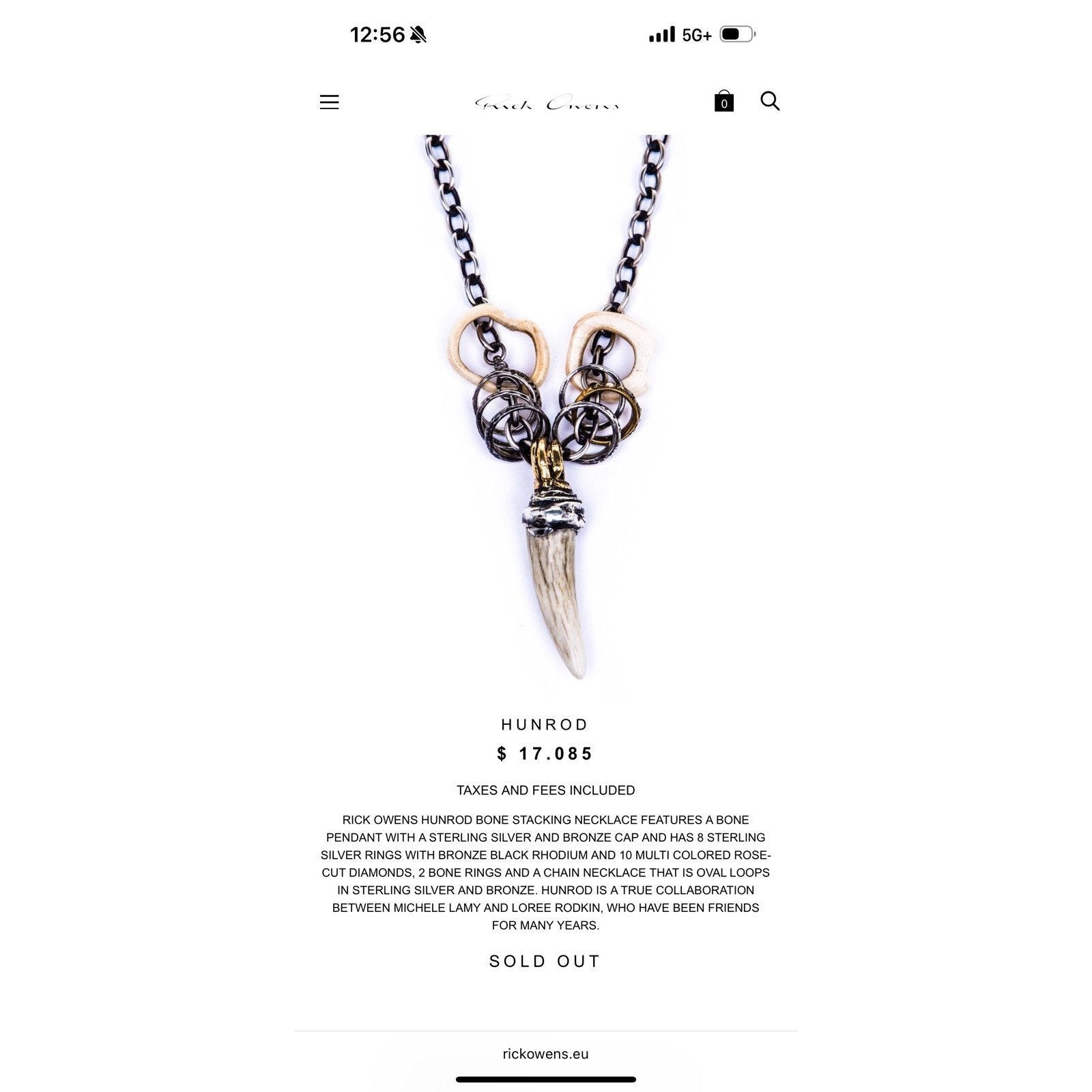 Rick Owens HUNROD Bone Stacking Necklace $17K MSRP