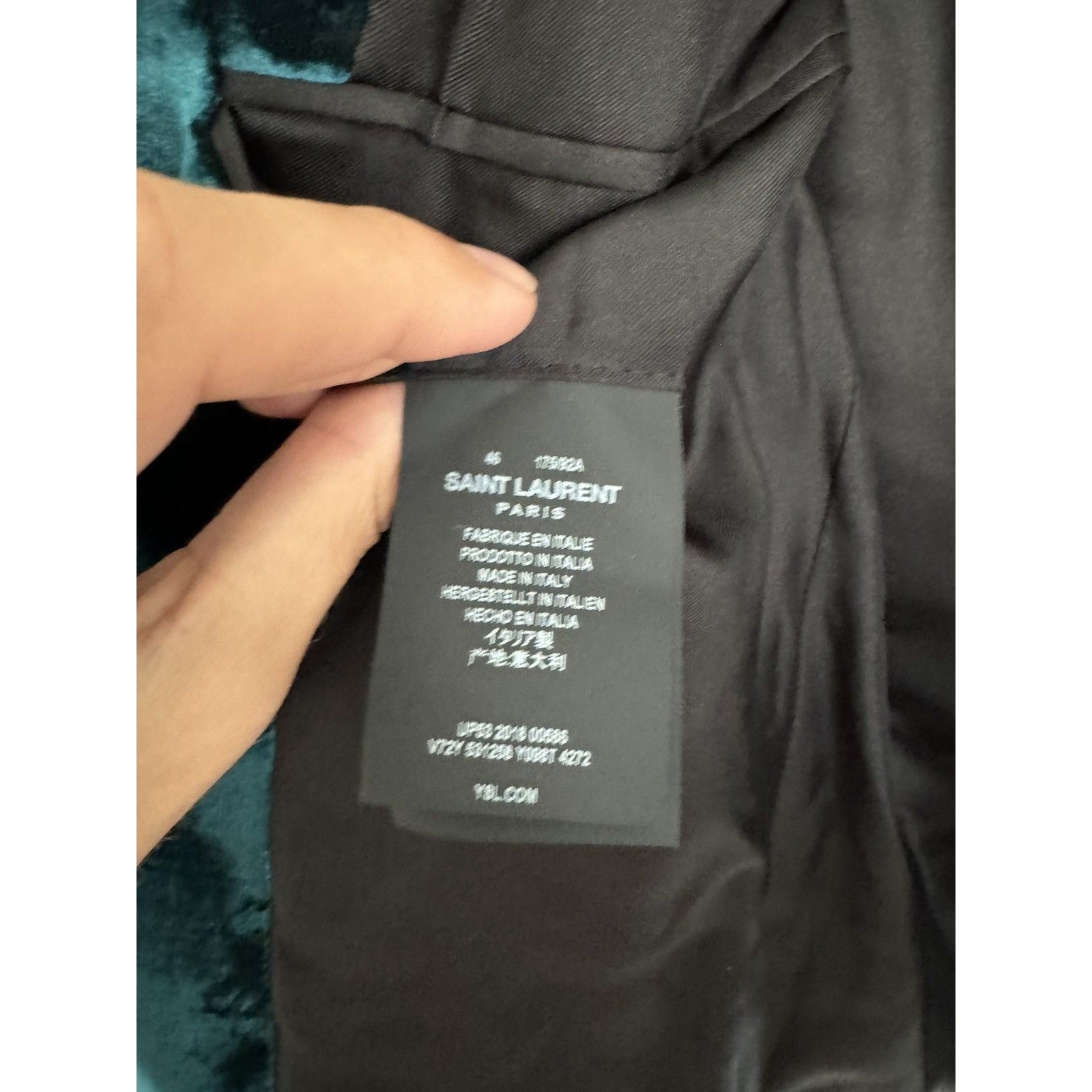 Saint Laurent Teal Velour Blazer