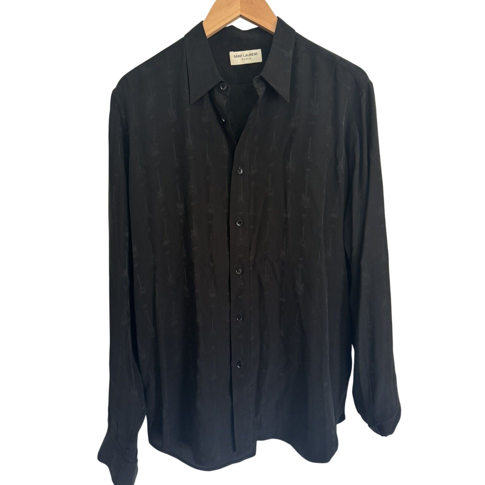 Saint Laurent Black Viscose Guitar Shirt Hedi FW15 42