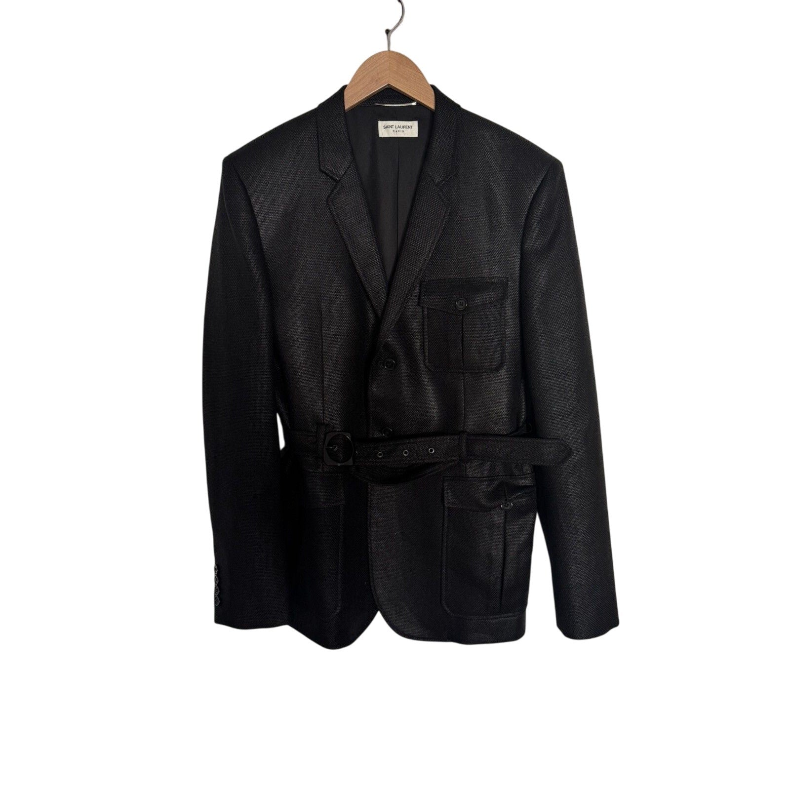Saint Laurent Waxed Belted Blazer 52