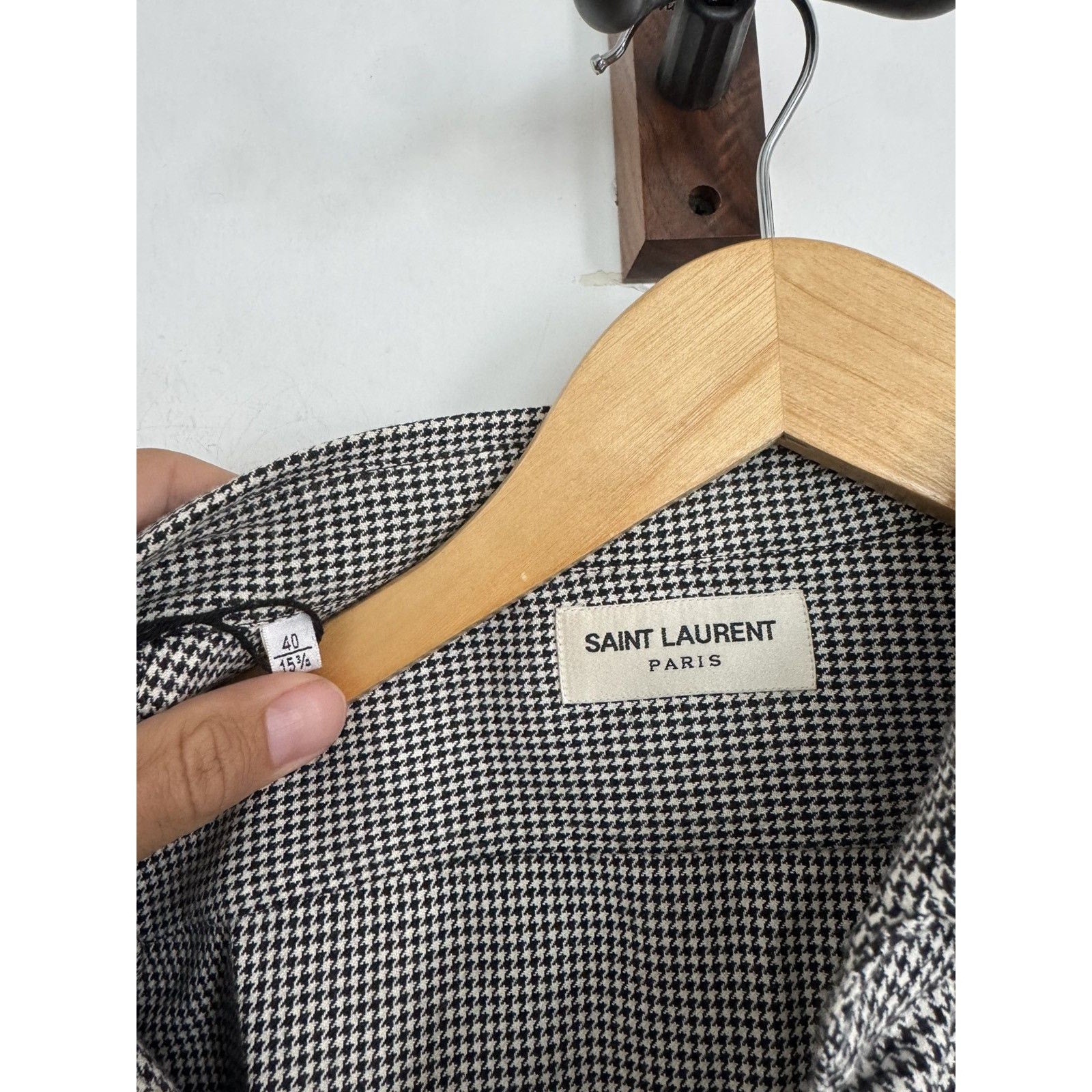 Saint Laurent Hedi Wool Houndstooth shirt 40