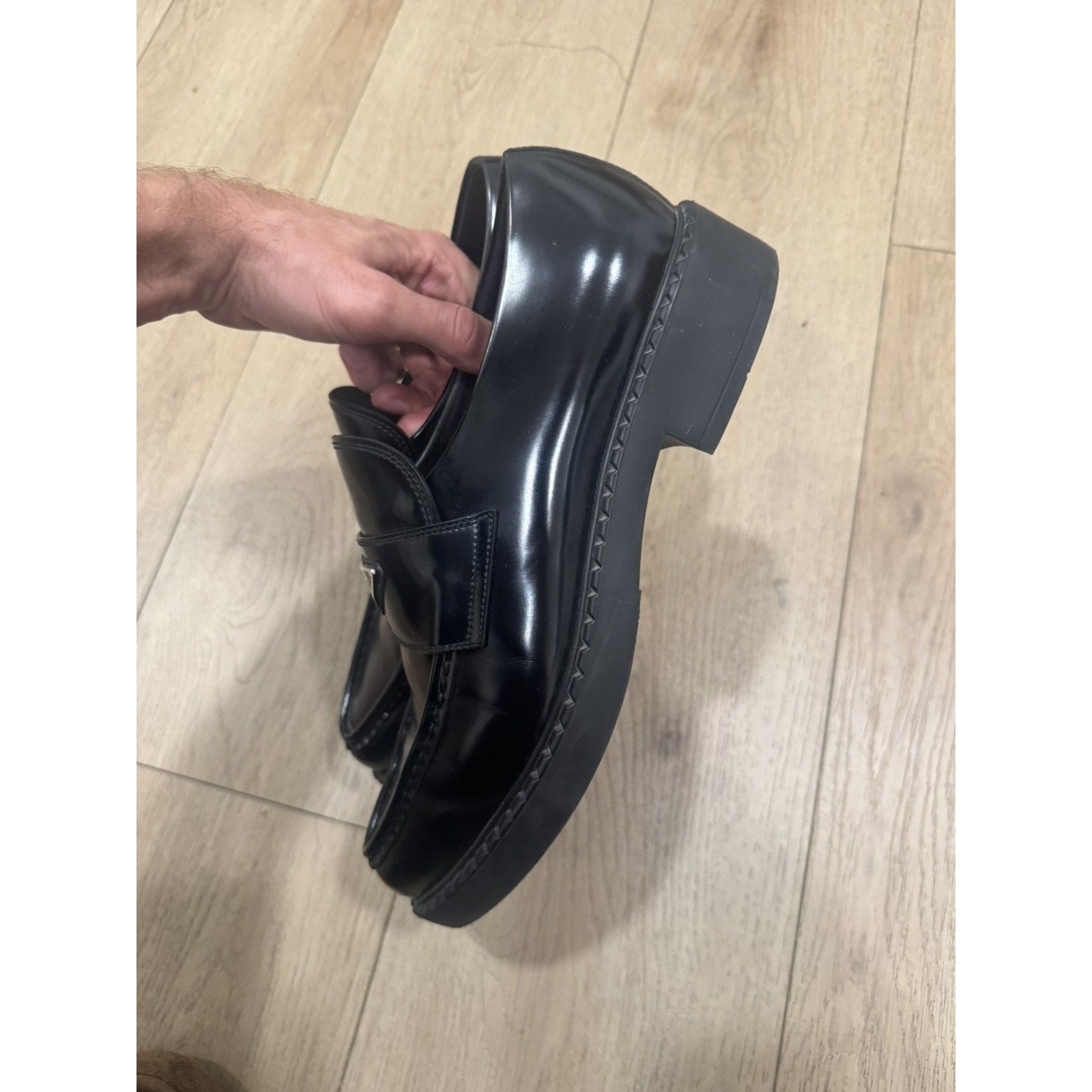 Prada Triangle logo pointed loafers 11