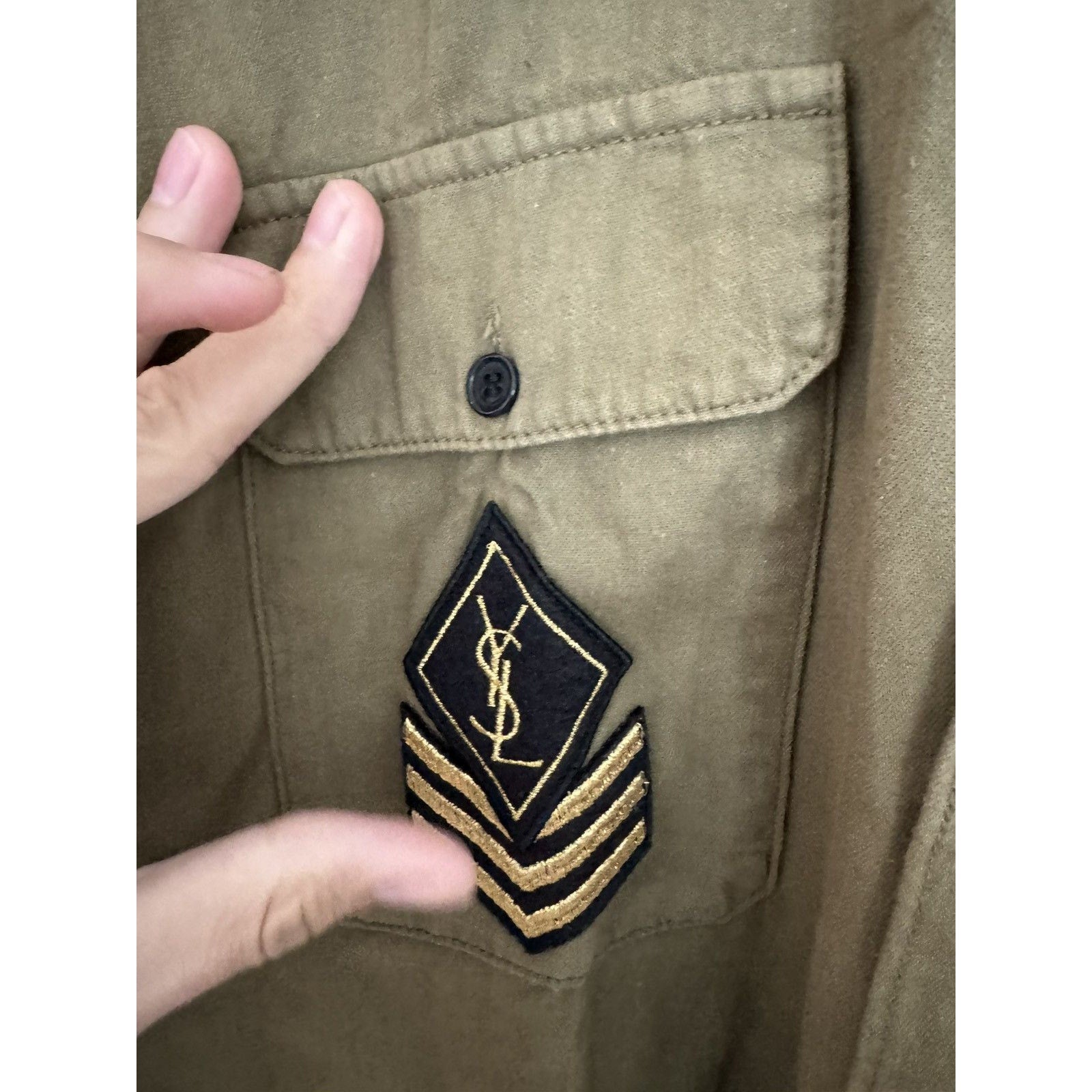 Saint Laurent Army Embroidery YSL Logo Shirt S