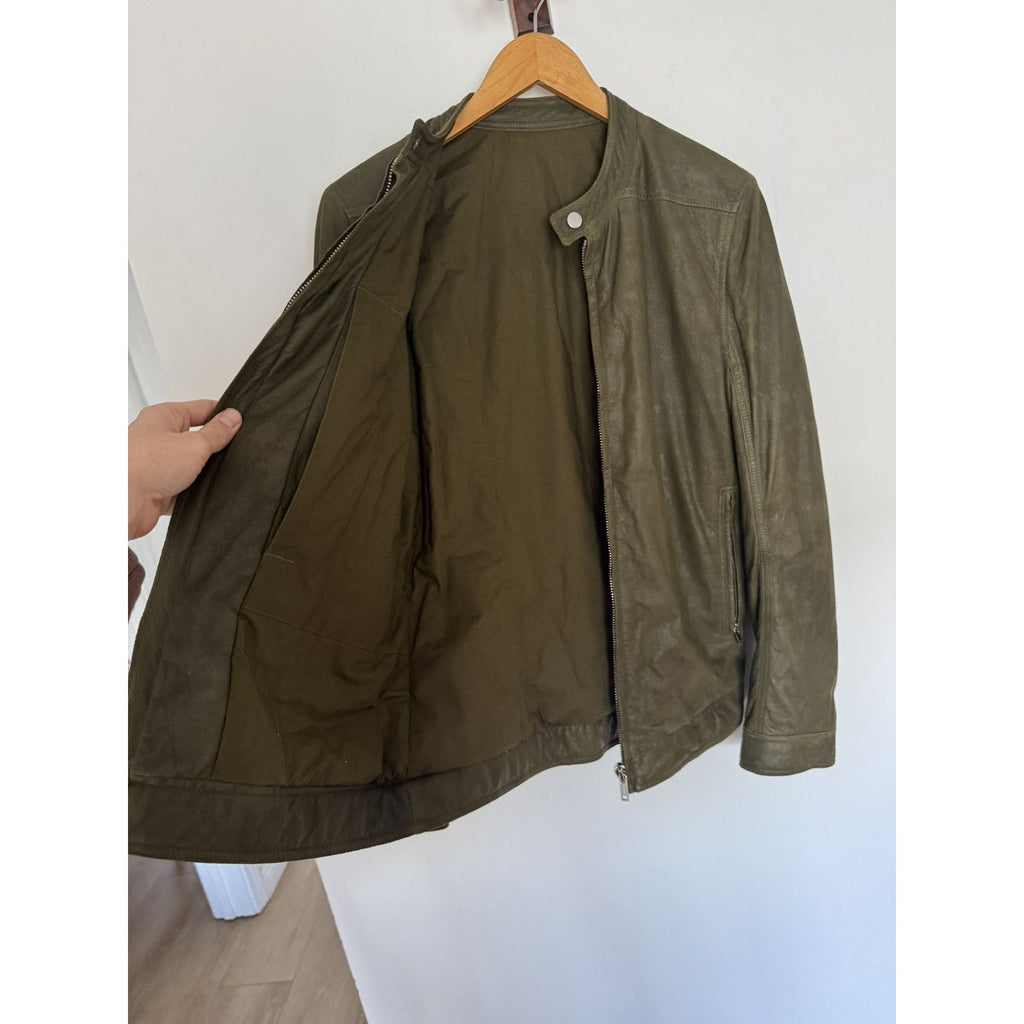 Rick Owens Green Sisyphus Leather Racer Jacket 50