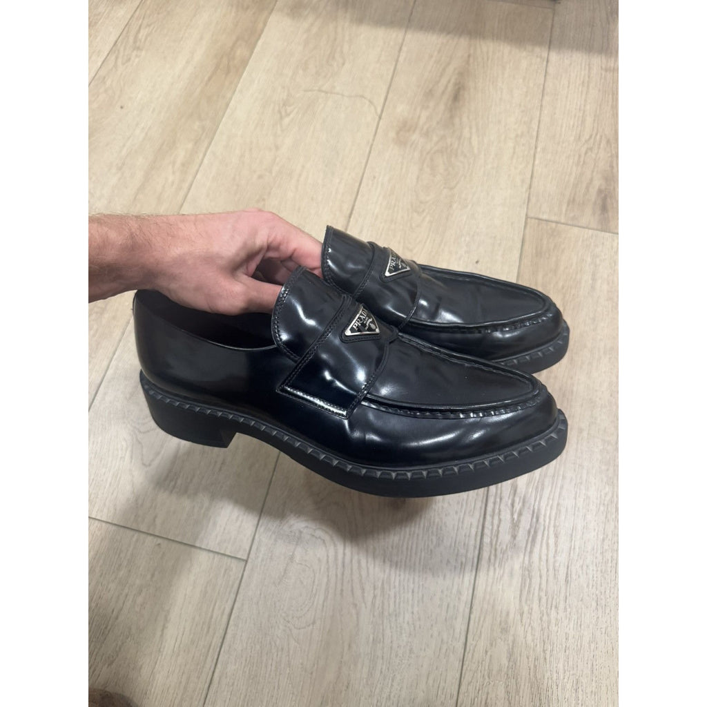 Prada Triangle logo pointed loafers 11