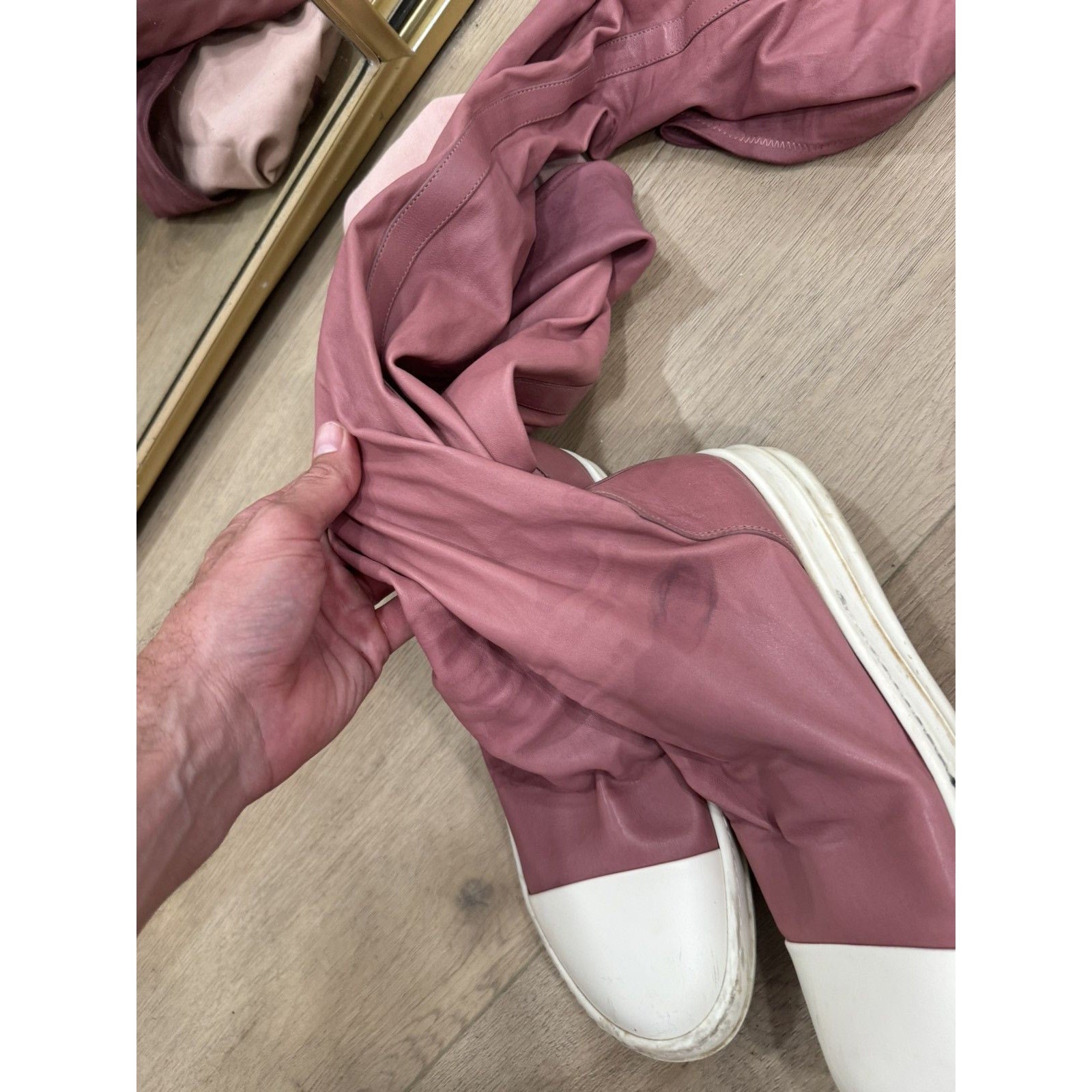 Pink Leather Knee High Sock Ramones 40