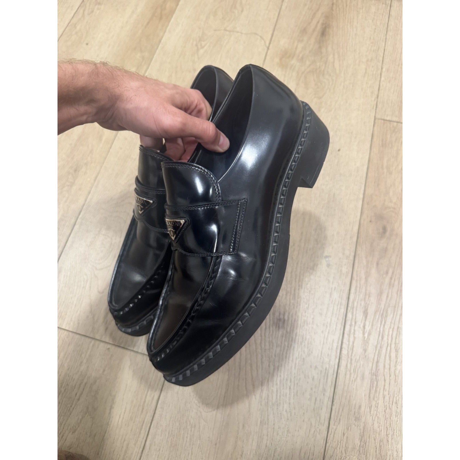 Prada Triangle logo pointed loafers 11