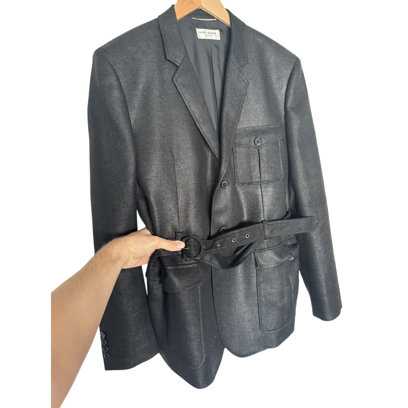 Saint Laurent Waxed Belted Blazer 52