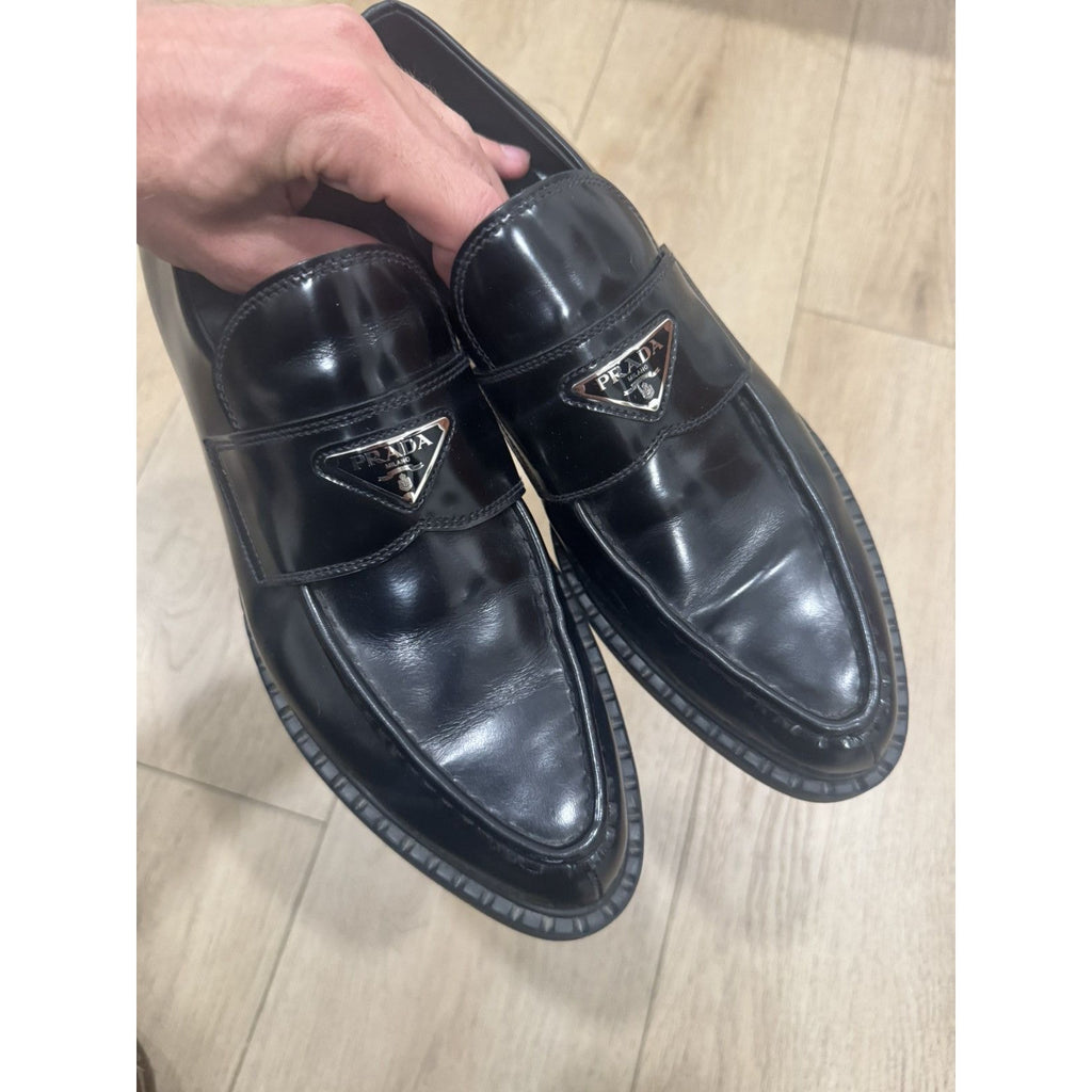 Prada Triangle logo pointed loafers 11
