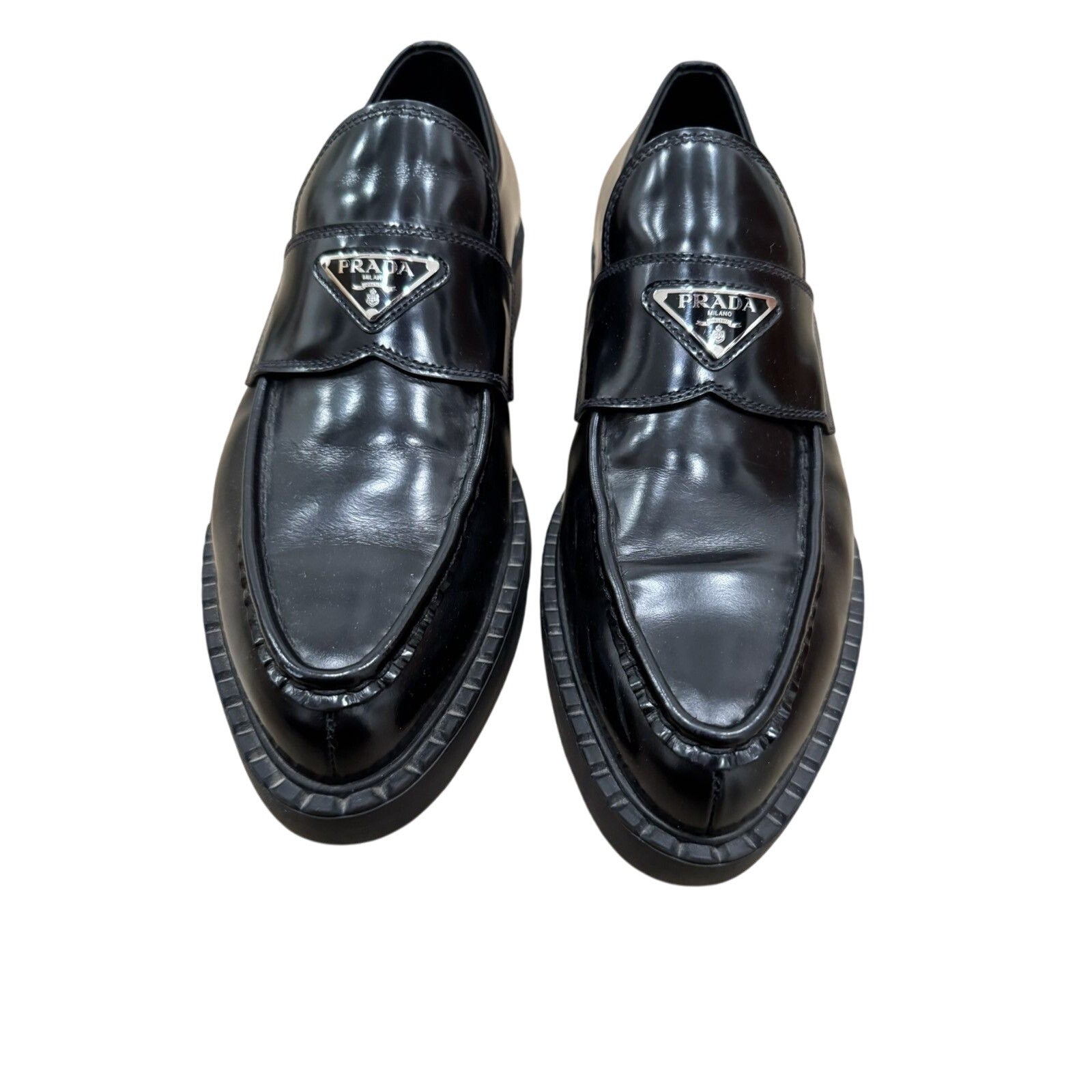 Prada Triangle logo pointed loafers 11