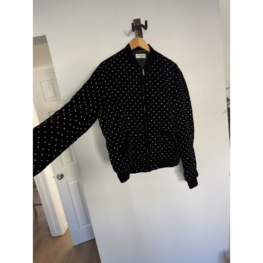 Saint Laurent Crystal Studded Velour Bomber 52