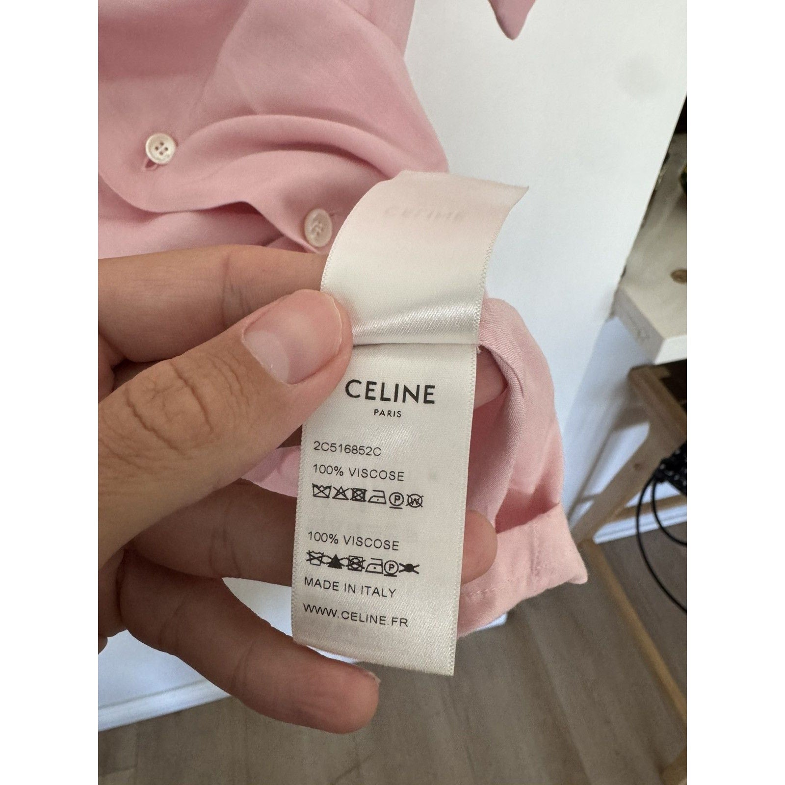 Celine Blush Pink Bowling Shirt Viscose 42