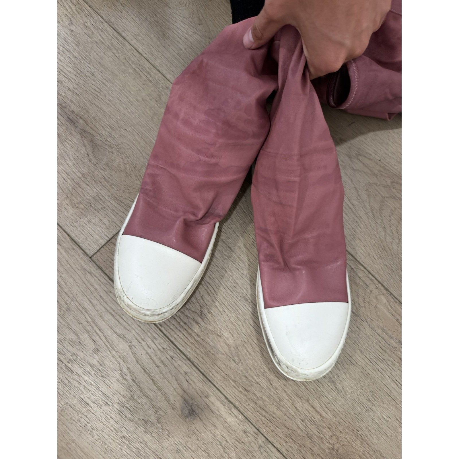 Pink Leather Knee High Sock Ramones 40